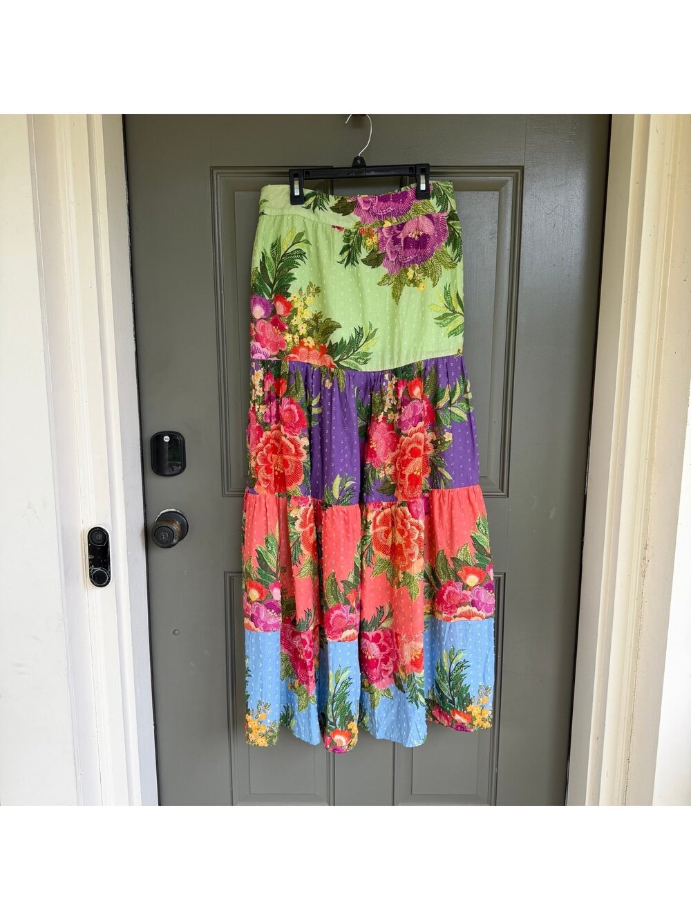 FARM Rio for Anthropologie Dotted Swiss Tiered Floral Maxi Skirt Size M